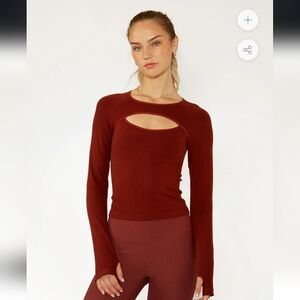 NEW Cream Yoga Long Sleeve Cutout Tee